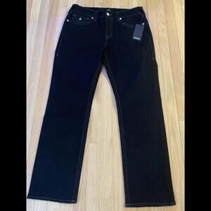 True Religion Mens size 34x32 Ricky Flap SN Straight Relaxed  Jeans Black Denim